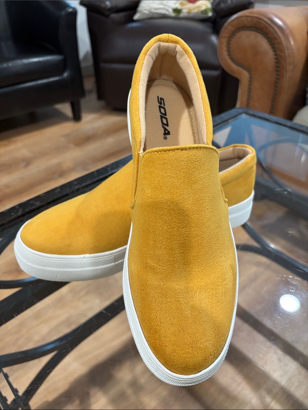 Soda Men's Slip-On Loafers in Mustard Yellow Suede